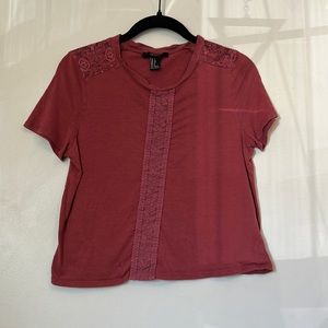 Maroon Crop Top with Floral Mesh